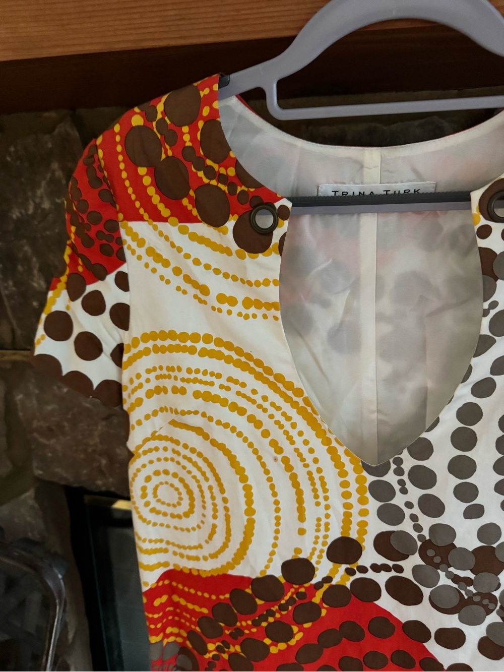 Trina Turk small Dot-Print abstract mod autumn Shift Dress vintage look - Picture 3 of 9